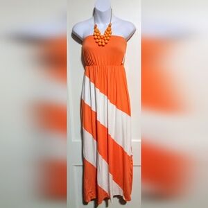 🛍️ BUNDLE ONLY 🛍️J.Mode Elegant Strapless Coral Orange and White Dress